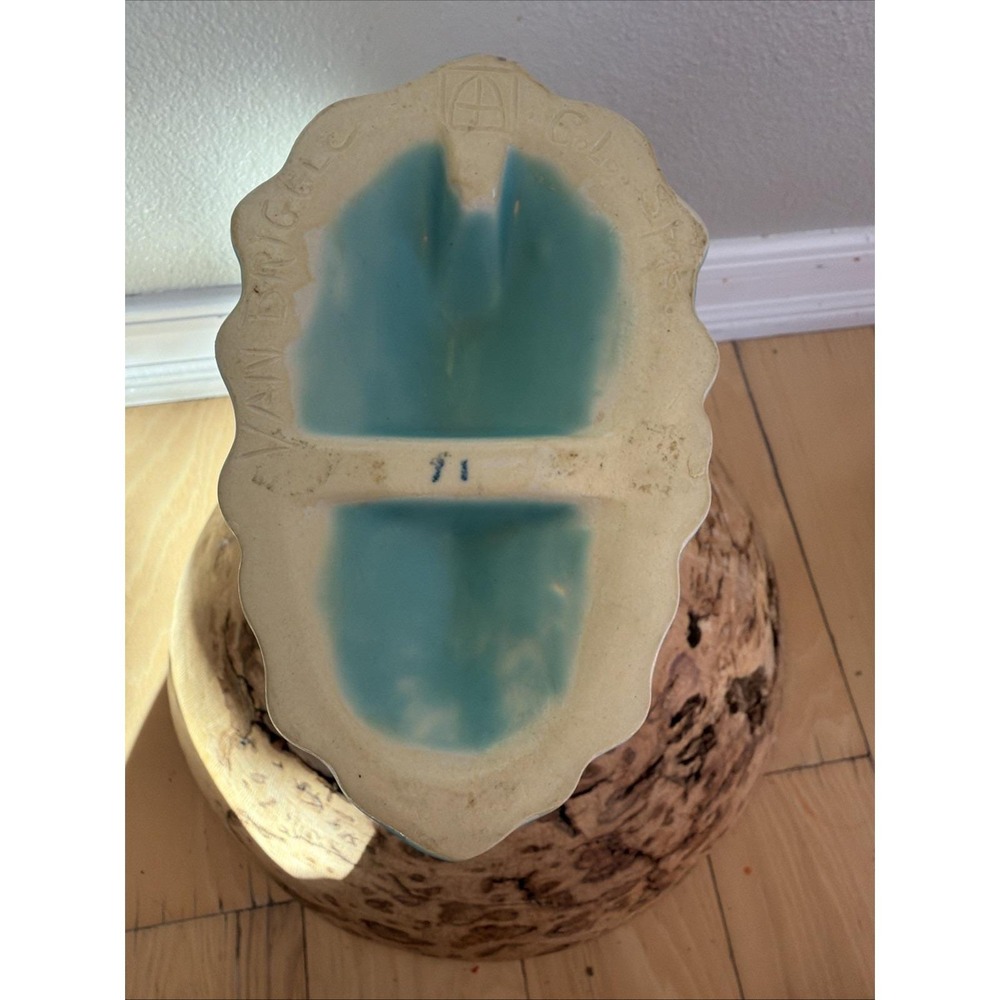 Antique Van Briggle Cornucopia Vase‎ Matte Turquoise Colorado Springs 8 Inch - Picture 7 of 9